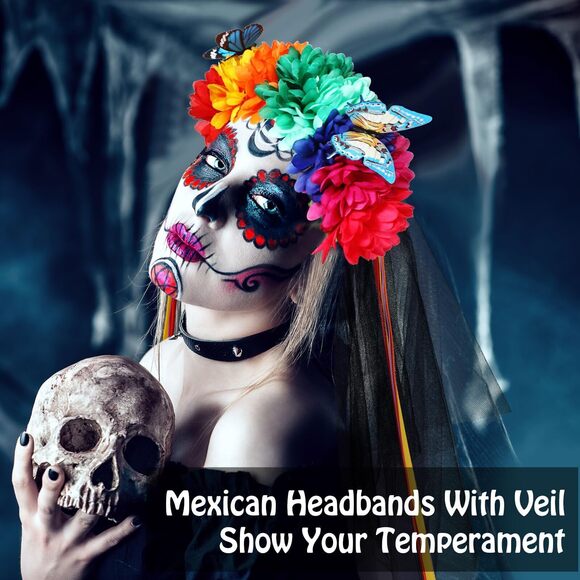 4049 6 Pieces Halloween Cosplay Accessories Mexican Rose Flower Crown